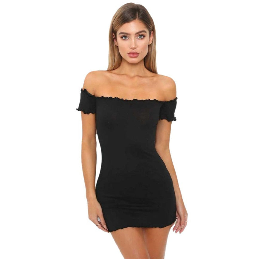 Summer Women Off Shoulder Mini Dress Ladies Short Sleeve Crimping Party Dress 2019 Summer Dress Women Evening Party Mini Dress