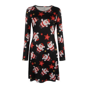 S-5XL Plus Size Tunic Autumn Women Dresses Casual Cartoon Print Christmas Dress Casual Loose Long Sleeve Party Dress Vestidos