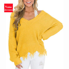 Load image into Gallery viewer, Vana Javeasen Off The Shoulder Autumn Sweater For Women Fringe Distressed Knitted Female Tops Long Sleeve Pullover Sweaters