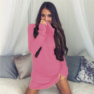 fashion winter autumn  Womens Casual Long Sleeve Jumper Turtleneck Sweaters Dress