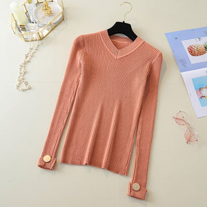 Fashion Autumn Sweater Women Casual Slim V-Neck Bottoming Sweaters Solid Color Winter Long Sleeve Pullover Sweater Women