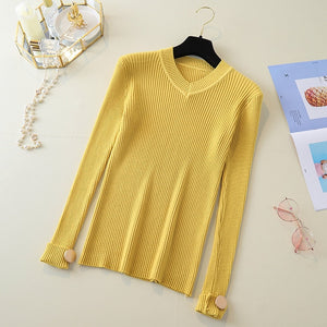 Fashion Autumn Sweater Women Casual Slim V-Neck Bottoming Sweaters Solid Color Winter Long Sleeve Pullover Sweater Women