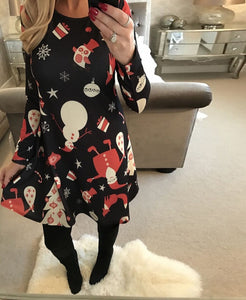 S-5XL Plus Size Tunic Autumn Women Dresses Casual Cartoon Print Christmas Dress Casual Loose Long Sleeve Party Dress Vestidos