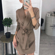 Load image into Gallery viewer, Women Vintage Sashes A-line Party Mini Dress Long Sleeve Notched Collar Solid Casual Elegant Dress 2019 Winter New Fashion Dress