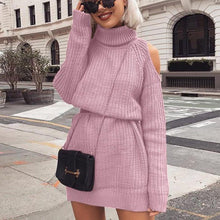 Load image into Gallery viewer, Danjeaner Autumn Winter Turtleneck Off Shoulder Knitted Sweater Dress Women Solid Slim Plus Size Long Pullovers Knitting Jumper