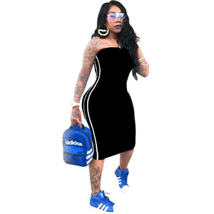 VAZN 2018 Hot Fashion Ladies Casual Women Dress Solid Sleeveless Slash Neck Bodycon Midi Dress Vestido LD599