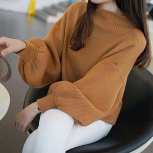 Bigsweety Women Lantern Sleeve Half Turtleneck 2018 Autumn Female Tops Women Sweater Clothes New Fashion Korean Tops 5 Colors