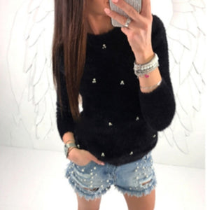 Autumn winter women sweaters and pullovers bead plush knitted sweater pullover female pull femme hiver