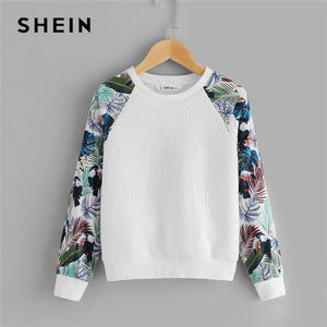 SHEIN Kiddie White Floral Print Cute Sweatshirt For Toddler Girls Tops 2019 Spring Casual Long Sleeve Pullover Kids Clothing