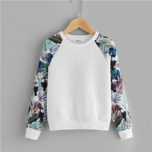 SHEIN Kiddie White Floral Print Cute Sweatshirt For Toddler Girls Tops 2019 Spring Casual Long Sleeve Pullover Kids Clothing